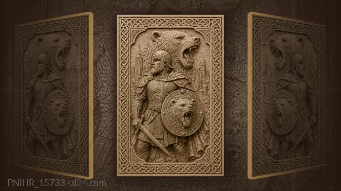 Bear head roaring above the towers 3d STL model