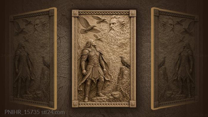 Bearded face in clouds and three ravens 3d STL model