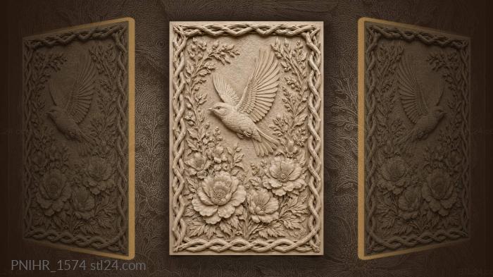 Bird rising from a bank of blossom 3d STL model