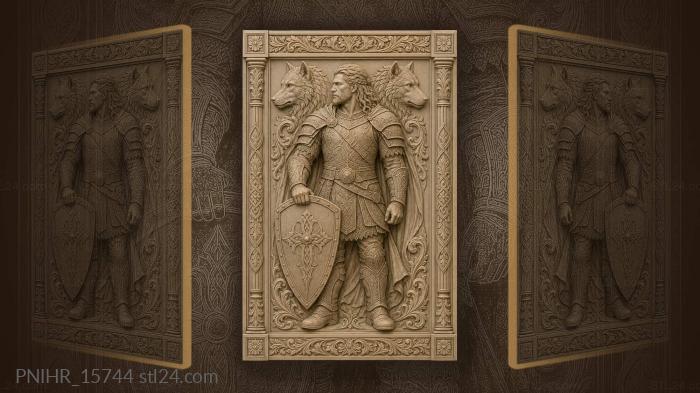 Armored fighter between two wolves 3d STL model