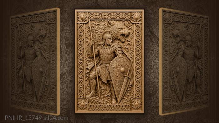 Wolf head above a spearmans shield 3d STL model