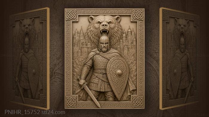 Swordsman under the bear open jaws 3d STL model