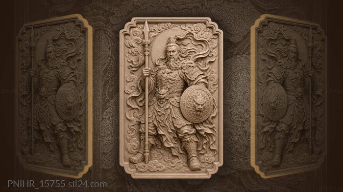 Armoured spearman with a shield in clouds 3d STL model