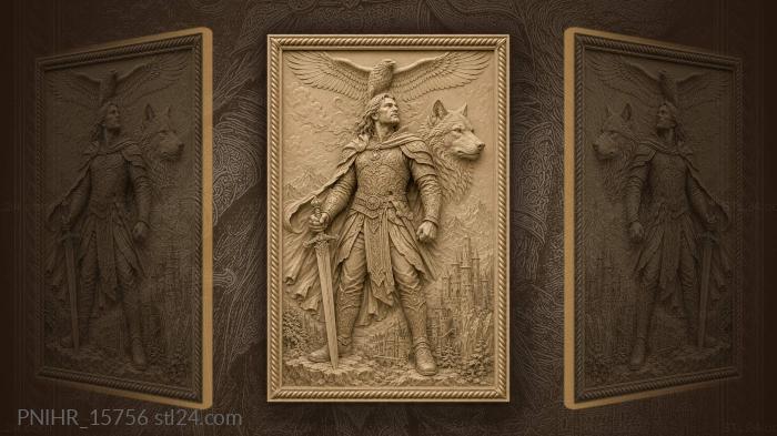 Eagle above a wolf shouldered swordsman 3d STL model
