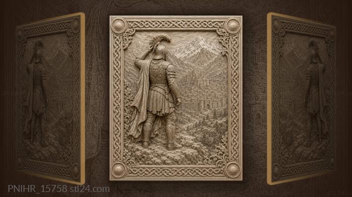 Warrior overlooking distant mountain city 3d STL model
