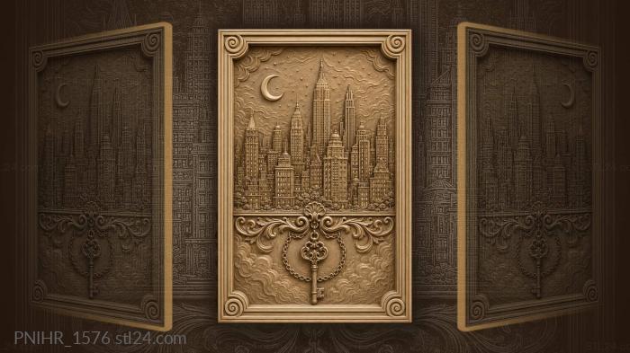 Night city with moon and key 3d STL model