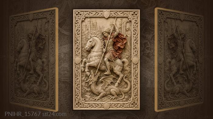 Rider in red above a fallen dragon 3d STL model