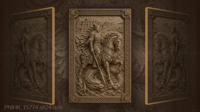 Serpent kneeling before a mounted spearman 3d STL model