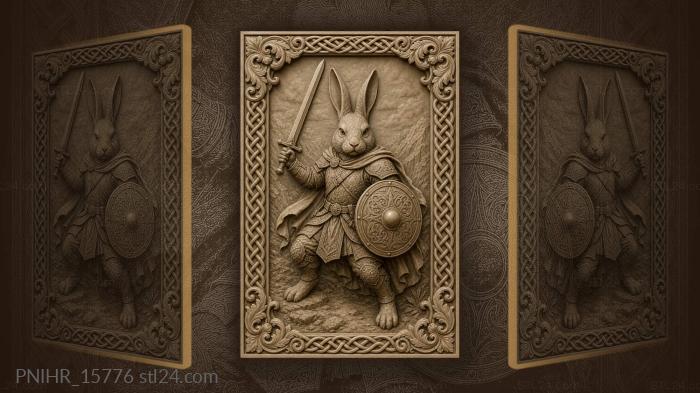 Hare raising a sword over its shield 3d STL model