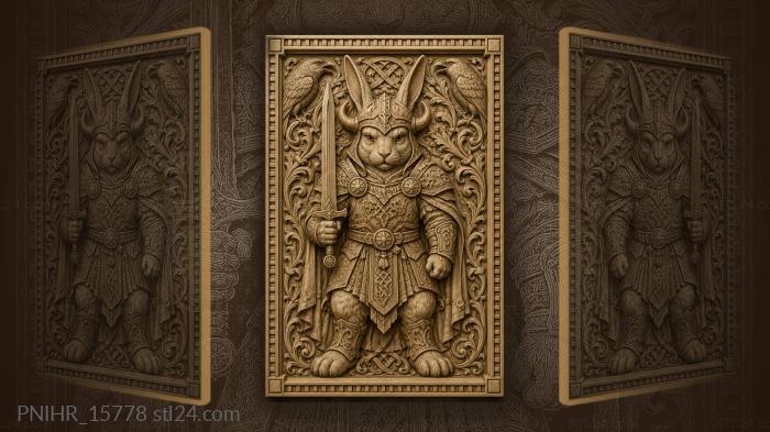 Warrior rabbit with ravens helmet sword 3d STL model