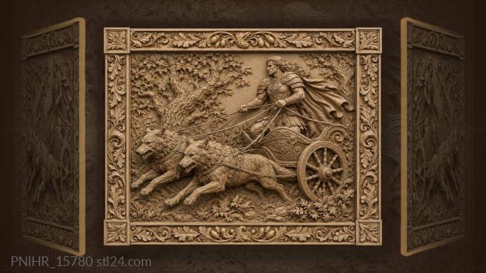 Warrior chariot with powerful wolf team 3d STL model