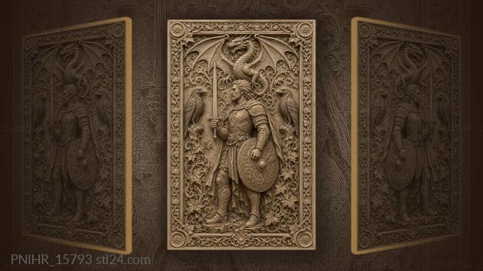 Dragon above a sword between raven statues 3d STL model