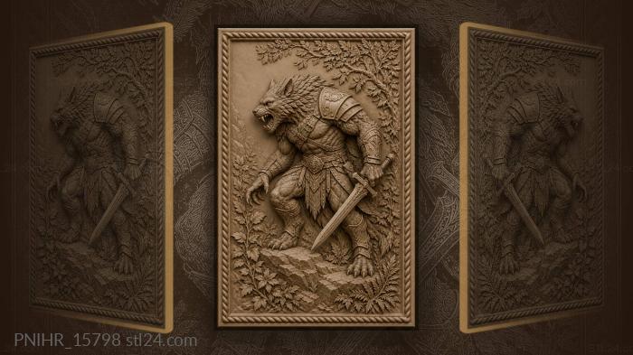 Werewolf in plate armour on rocks 3d STL model