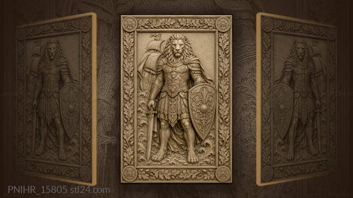 Sailing ship behind a lion warrior 3d STL model