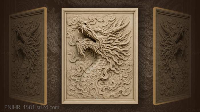 Fierce dragon head rising upwards 3d STL model