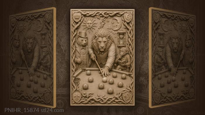 Lion with a cue and top hatted bear 3d STL model