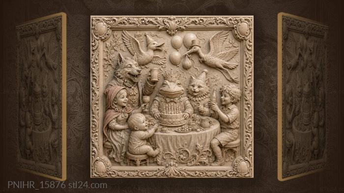 Animal birthday party whimsical scene 3d STL model
