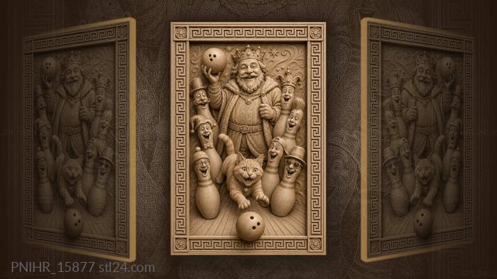 Royal bowling game with playful cat 3d STL model