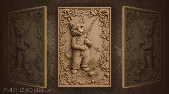 Playful cat with fishing tackle 3d STL model