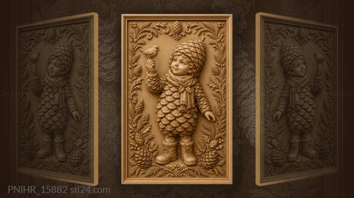 Pinecone child with winter bird 3d STL model