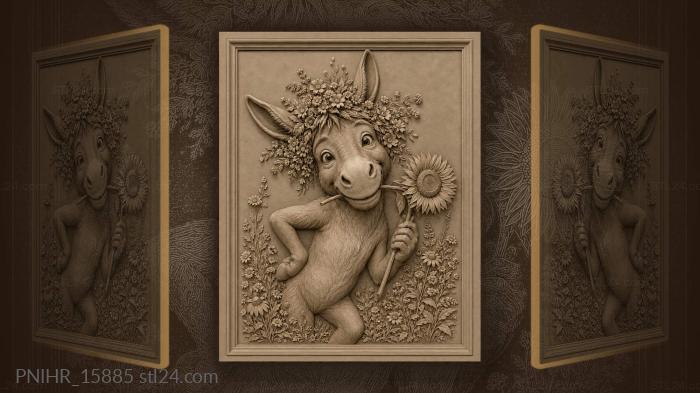 Smiling donkey with wildflower crown 3d STL model
