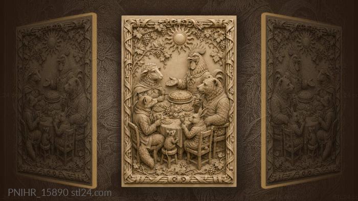 Animal feast with rooster host 3d STL model