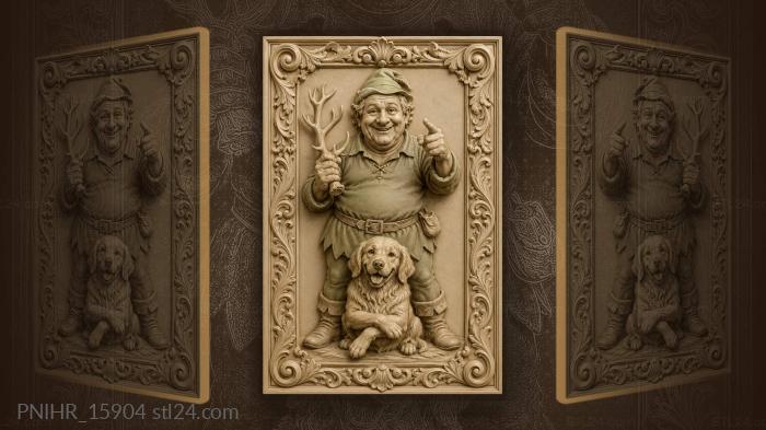 Green fellow showing antlers to a grinning dog 3d STL model