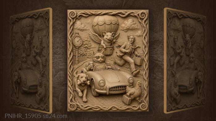 Cat driving with flying pig 3d STL model