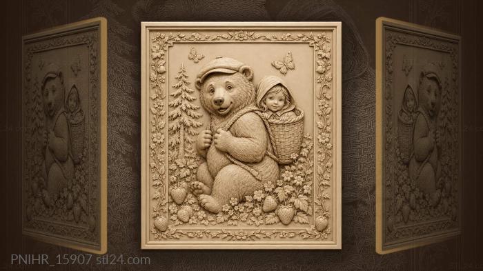 Bear and girl with wildflowers 3d STL model