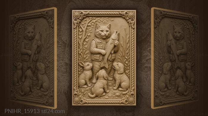 Hare and puppies greet the catch 3d STL model
