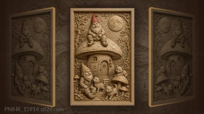 Gnome atop mushroom house kittens 3d STL model
