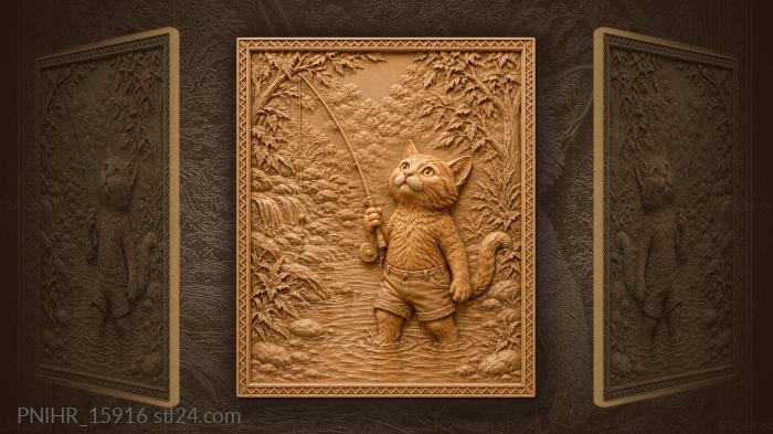 Orange cat fishing summer scene 3d STL model