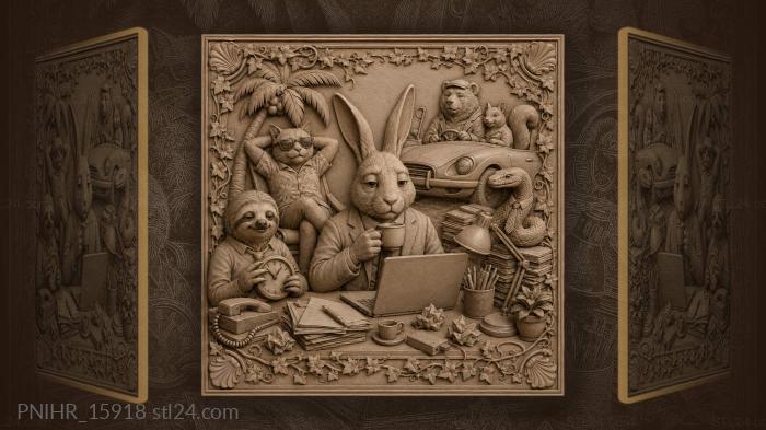 Animal office chaos funny scene 3d STL model