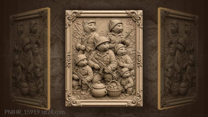 Military cats whimsical group portrait 3d STL model