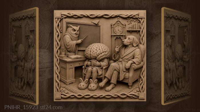 Owl scholar and thoughtful dog 3d STL model