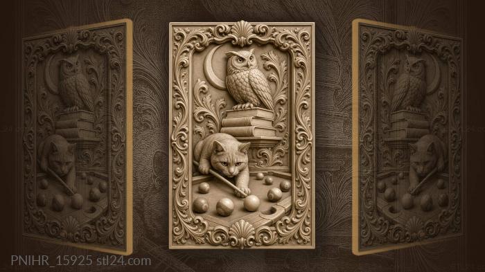 Cat playing billiards below a stack of books 3d STL model