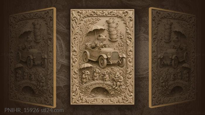 Frog driving vintage car with mice 3d STL model