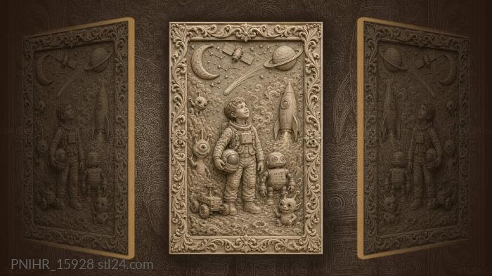 Boy astronaut space adventure scene 3d STL model