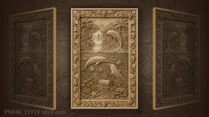 Dolphins treasure coral reef waterfall 3d STL model