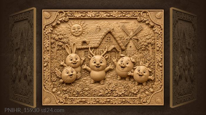 Happy village whimsical animal friends 3d STL model