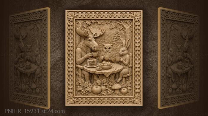 Moose with pancakes at the table 3d STL model