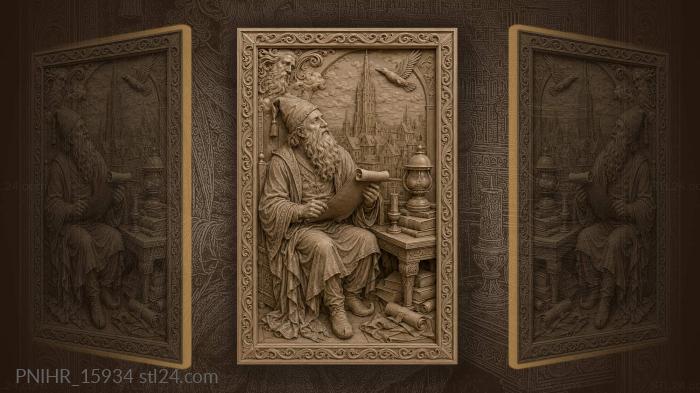 Scribe in a pointed hat with a scroll 3d STL model