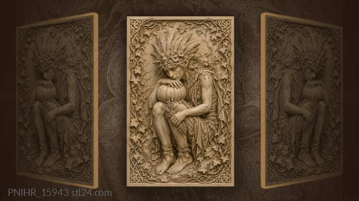 Sad spirit with herbs upon a pumpkin 3d STL model