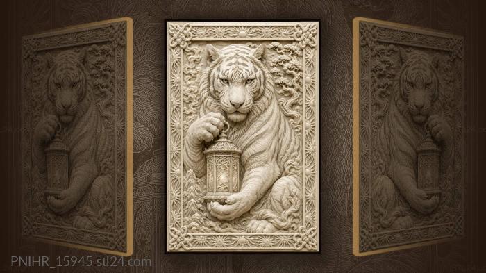 White tiger with glowing lantern 3d STL model