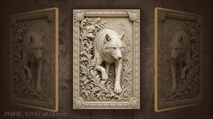 White wolf stepping out of thicket 3d STL model