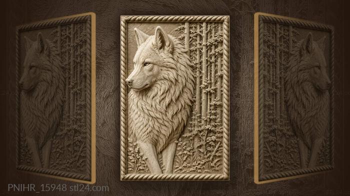White wolf against a screen of trunks 3d STL model
