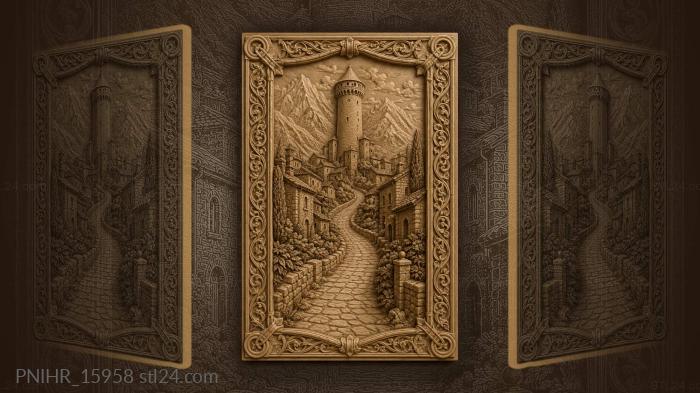 Village path to distant tower 3d STL model