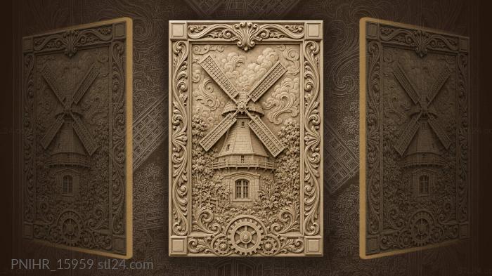 Windmill in ornate wave border 3d STL model