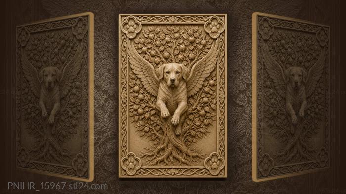 Winged dog leaping from fruit tree 3d STL model