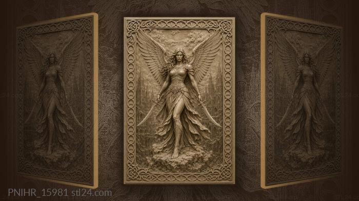 Winged warrior above gothic city 3d STL model